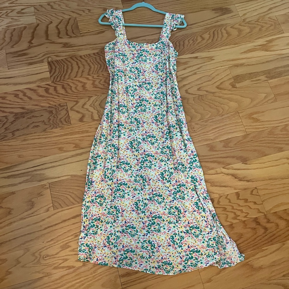 Loft floral midi side slit dress